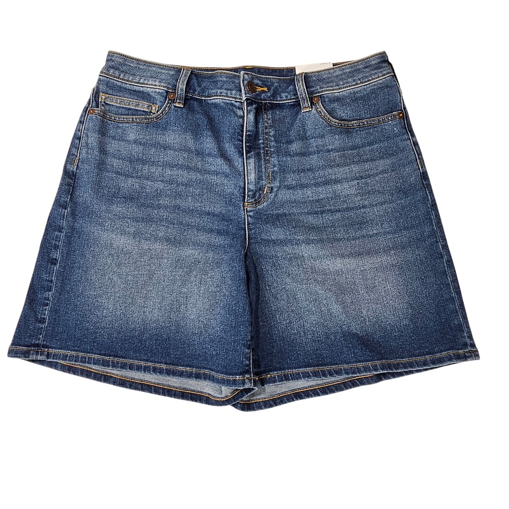 Lands End Womens Mid Rise 7 Inch‎ Denim Shorts Indigo Tide Blue Size 12